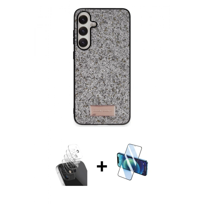 MARSİLYAN™- Galaxy A25 5G Kılıf Vadi Klasik Serisi - Siyah 3D Antistatik Cam Ekran Koruyucu + Kamera Lens Koruma Cam - SF