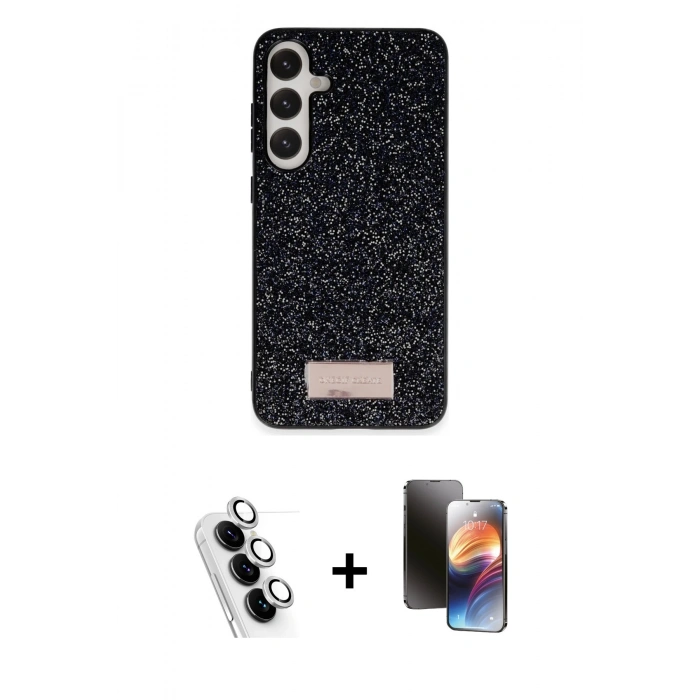 MARSİLYAN™- Galaxy A25 5G Kılıf Vadi Klasik Serisi - Siyah 3D Antistatik Mat Seramik Nano Ekran Koruyucu + Valdez Metal Kamera Lens - GS