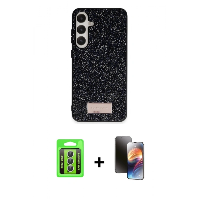 MARSİLYAN™- Galaxy A25 5G Kılıf Vadi Klasik Serisi - Siyah 3D Antistatik Mat Seramik Nano Ekran Koruyucu + Raze Metal Kamera Lens - GS