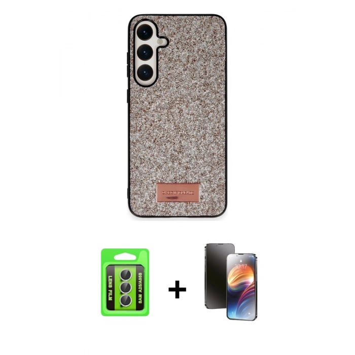 MARSİLYAN™- Galaxy A25 5G Kılıf Vadi Klasik Serisi - Siyah 3D Antistatik Mat Seramik Nano Ekran Koruyucu + Raze Metal Kamera Lens - GS