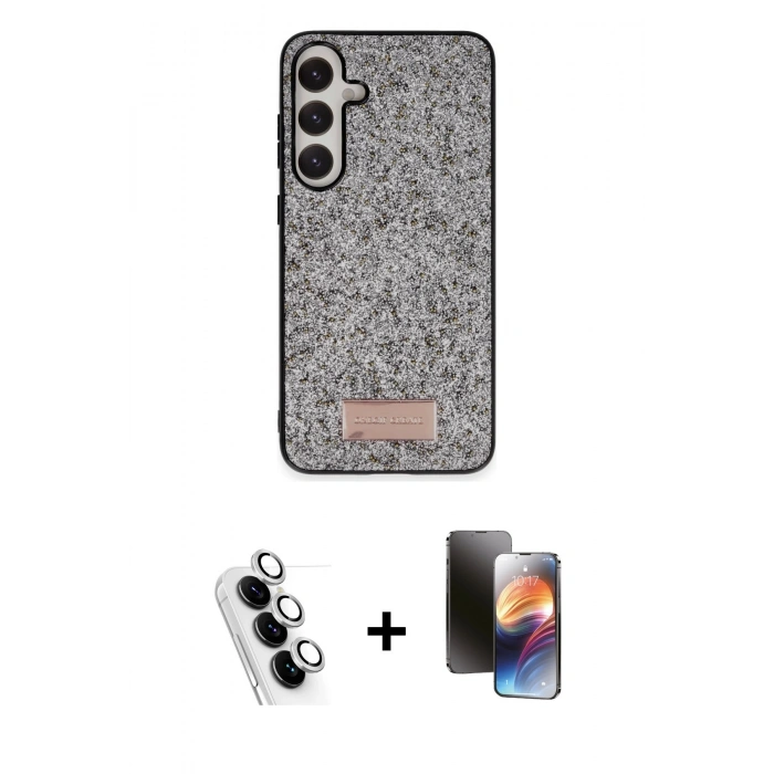 MARSİLYAN™- Galaxy A25 5G Kılıf Vadi Klasik Serisi - Siyah 3D Antistatik Mat Seramik Nano Ekran Koruyucu + Valdez Metal Kamera Lens - GS
