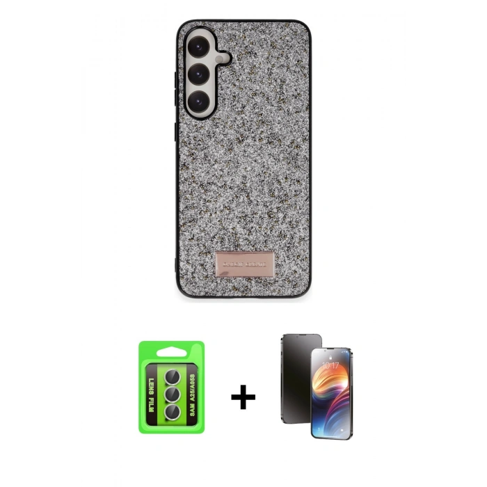 MARSİLYAN™- Galaxy A25 5G Kılıf Vadi Klasik Serisi - Siyah 3D Antistatik Mat Seramik Nano Ekran Koruyucu + Raze Metal Kamera Lens - GS