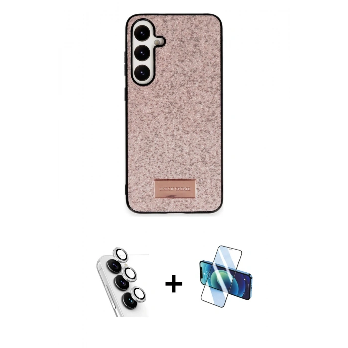 MARSİLYAN™- Galaxy A25 5G Kılıf Vadi Klasik Serisi - Siyah 3D Antistatik Seramik Nano Ekran Koruyucu + Valdez Metal Kamera Lens - GS