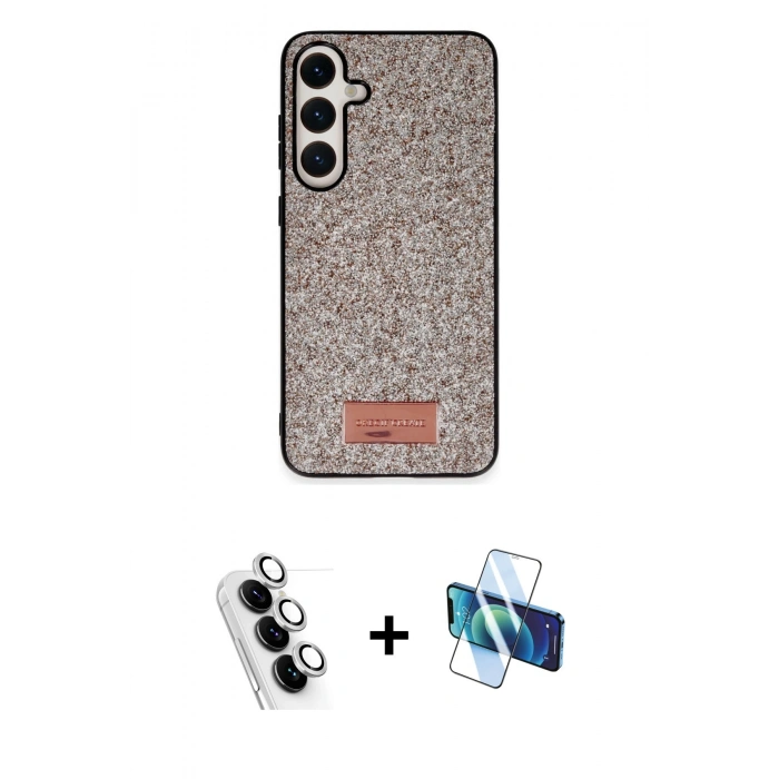 MARSİLYAN™- Galaxy A25 5G Kılıf Vadi Klasik Serisi - Siyah 3D Antistatik Seramik Nano Ekran Koruyucu + Valdez Metal Kamera Lens - GS