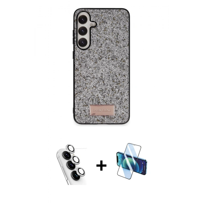 MARSİLYAN™- Galaxy A25 5G Kılıf Vadi Klasik Serisi - Siyah 3D Antistatik Seramik Nano Ekran Koruyucu + Valdez Metal Kamera Lens - GS