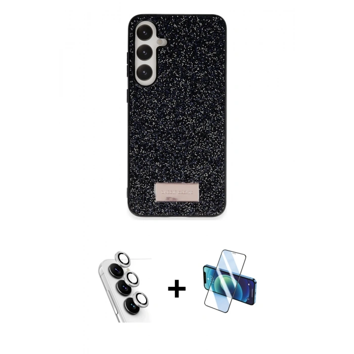 MARSİLYAN™- Galaxy A25 5G Kılıf Vadi Klasik Serisi - Siyah 3D Antistatik Seramik Nano Ekran Koruyucu + Valdez Metal Kamera Lens - GS