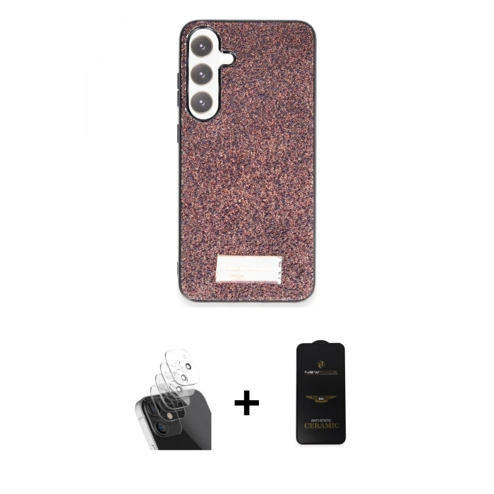 MARSİLYAN™- Galaxy A25 5G Kılıf Vadi Klasik Serisi - Siyah 6D Antistatik Mat Seramik Hayalet Nano Ekran Koruyucu + Kamera Lens Koruma Cam - SF