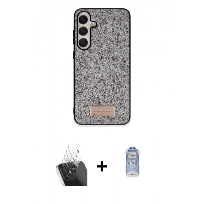 MARSİLYAN™- Galaxy A25 5G Kılıf Vadi Klasik Serisi - Siyah Joko Magic 5D Cam + Şeffaf Kamera Lens Koruma Cam