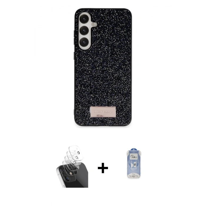 MARSİLYAN™- Galaxy A25 5G Kılıf Vadi Klasik Serisi - Siyah Joko Magic 5D Cam + Şeffaf Kamera Lens Koruma Cam