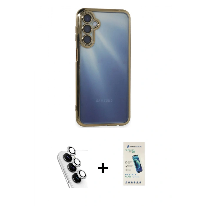 MARSİLYAN™- Galaxy A25 5G Kılıf Vadi Minimal - Şeffaf Pasifik Cam Ekran Koruyucu + Valdez Metal Kamera Lens - GS