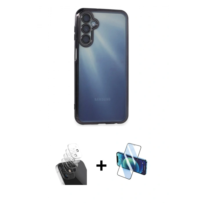 MARSİLYAN™- Galaxy A25 5G Kılıf Vadi Minimal - Siyah 3D Antistatik Cam Ekran Koruyucu + Kamera Lens Koruma Cam - SF