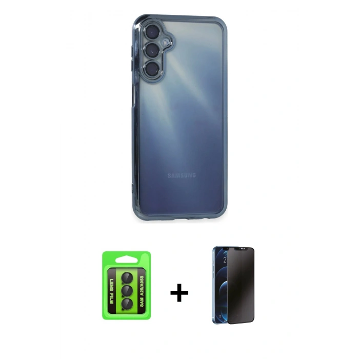 MARSİLYAN™- Galaxy A25 5G Kılıf Vadi Minimal - Siyah 3D Antistatik Hayalet Cam Ekran Koruyucu + Raze Metal Kamera Lens - SH
