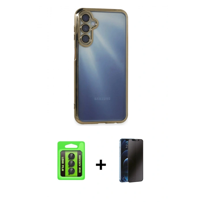 MARSİLYAN™- Galaxy A25 5G Kılıf Vadi Minimal - Siyah 3D Antistatik Hayalet Cam Ekran Koruyucu + Raze Metal Kamera Lens - SH