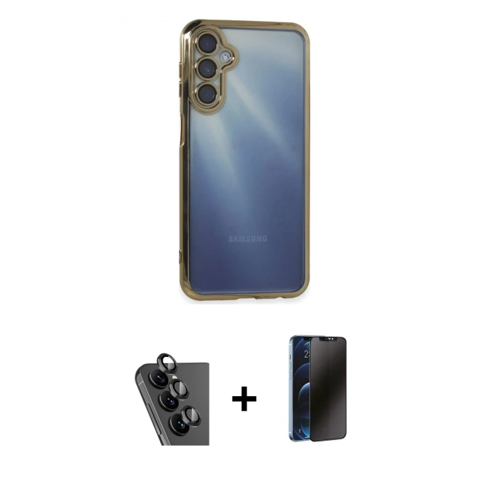 MARSİLYAN™- Galaxy A25 5G Kılıf Vadi Minimal - Siyah 3D Antistatik Hayalet Cam Ekran Koruyucu + Valdez Metal Kamera Lens - SH