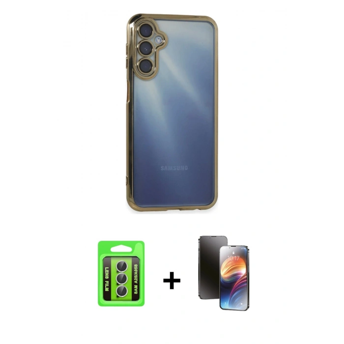 MARSİLYAN™- Galaxy A25 5G Kılıf Vadi Minimal - Siyah 3D Antistatik Mat Seramik Nano Ekran Koruyucu + Raze Metal Kamera Lens - GS
