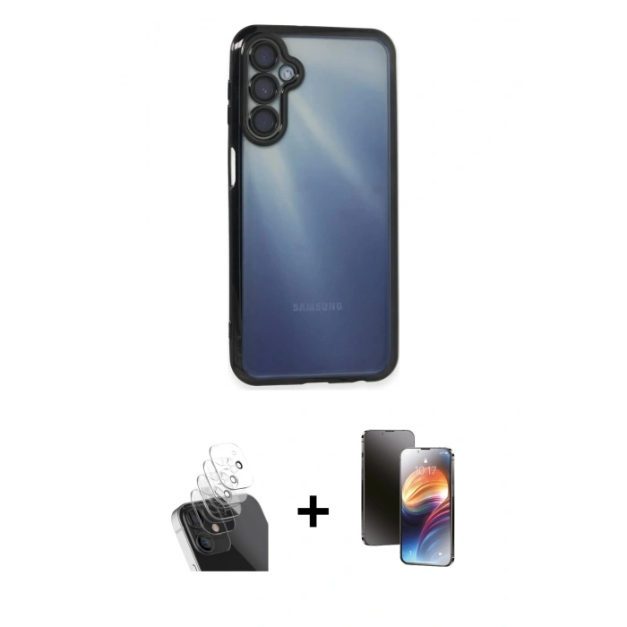 MARSİLYAN™- Galaxy A25 5G Kılıf Vadi Minimal - Siyah 3D Antistatik Mat Seramik Nano Ekran Koruyucu + Kamera Lens Koruma Cam - SF