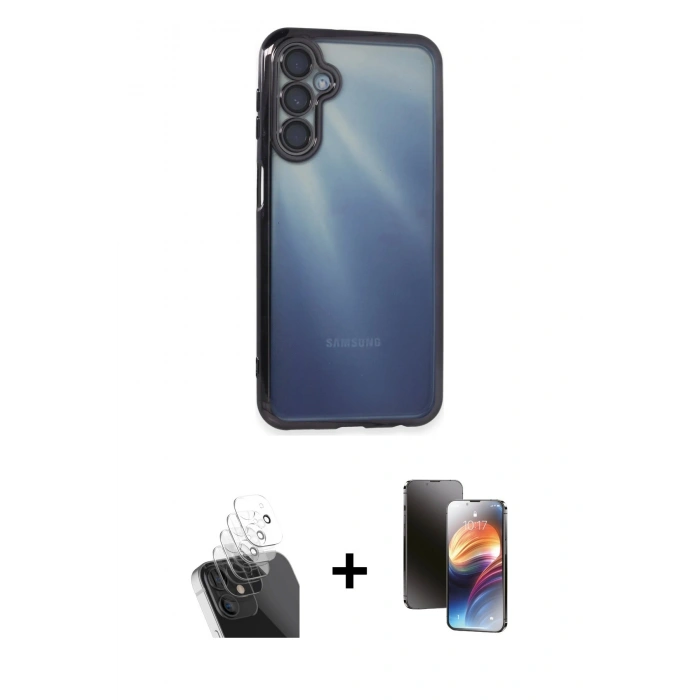 MARSİLYAN™- Galaxy A25 5G Kılıf Vadi Minimal - Siyah 3D Antistatik Mat Seramik Nano Ekran Koruyucu + Kamera Lens Koruma Cam - SF
