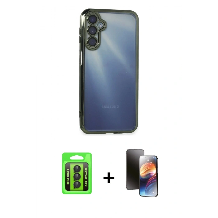 MARSİLYAN™- Galaxy A25 5G Kılıf Vadi Minimal - Siyah 3D Antistatik Mat Seramik Nano Ekran Koruyucu + Raze Metal Kamera Lens - SH