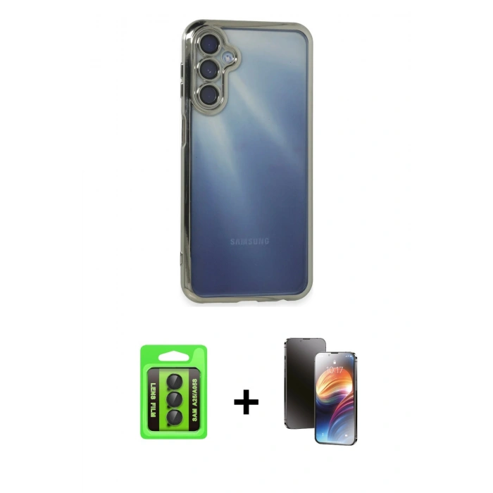MARSİLYAN™- Galaxy A25 5G Kılıf Vadi Minimal - Siyah 3D Antistatik Mat Seramik Nano Ekran Koruyucu + Raze Metal Kamera Lens - SH