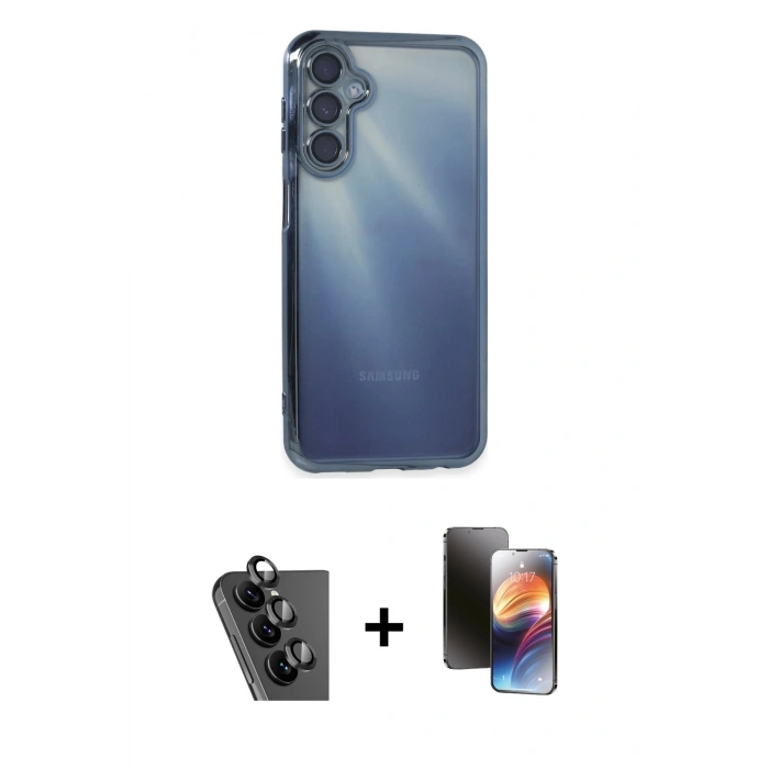 MARSİLYAN™- Galaxy A25 5G Kılıf Vadi Minimal - Siyah 3D Antistatik Mat Seramik Nano Ekran Koruyucu + Valdez Metal Kamera Lens - SH