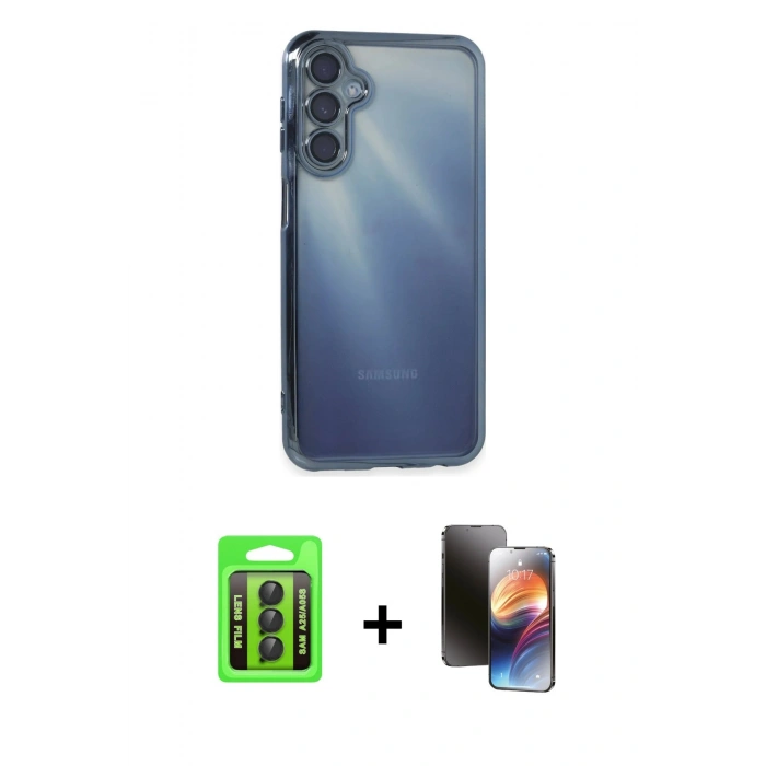 MARSİLYAN™- Galaxy A25 5G Kılıf Vadi Minimal - Siyah 3D Antistatik Mat Seramik Nano Ekran Koruyucu + Raze Metal Kamera Lens - SH