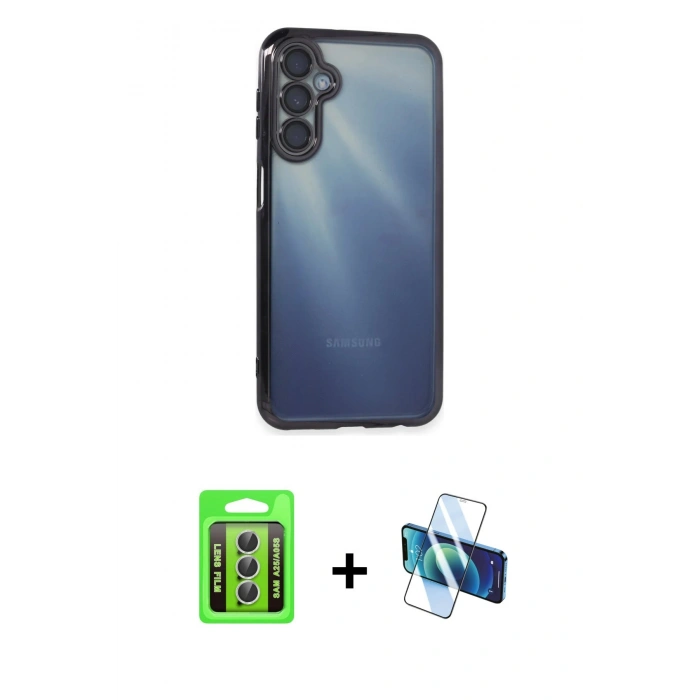 MARSİLYAN™- Galaxy A25 5G Kılıf Vadi Minimal - Siyah 3D Antistatik Seramik Nano Ekran Koruyucu + Raze Metal Kamera Lens - GS