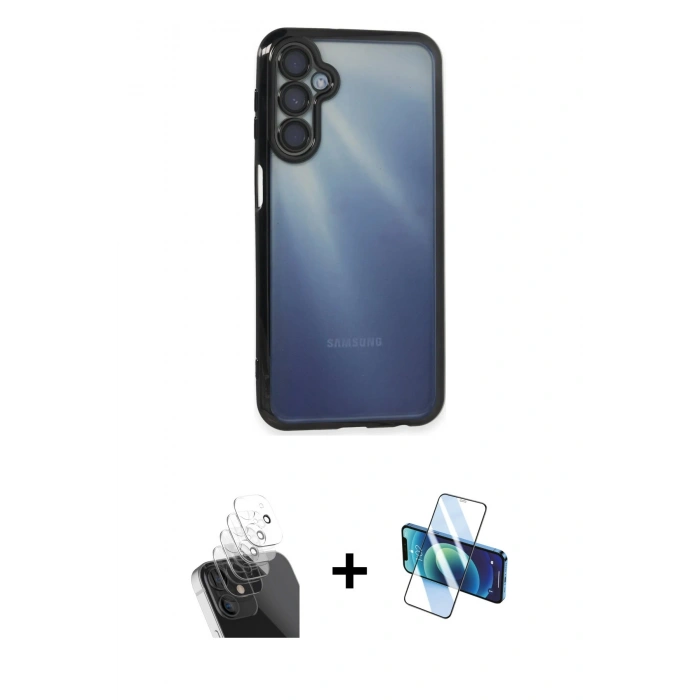 MARSİLYAN™- Galaxy A25 5G Kılıf Vadi Minimal - Siyah 3D Antistatik Seramik Nano Ekran Koruyucu + Kamera Lens Koruma Cam - SF
