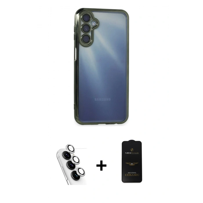MARSİLYAN™- Galaxy A25 5G Kılıf Vadi Minimal - Siyah 6D Antistatik Mat Seramik Hayalet Nano Ekran Koruyucu + Valdez Metal Kamera Lens - GS