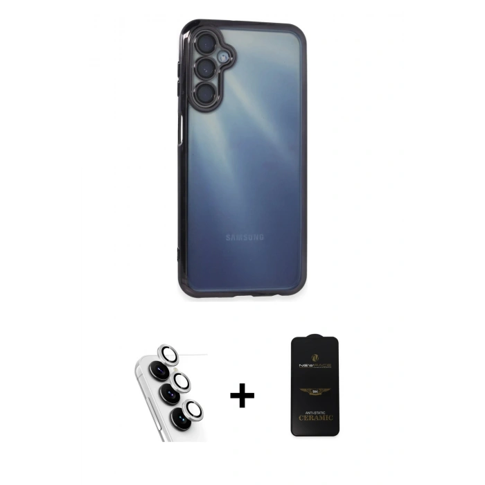 MARSİLYAN™- Galaxy A25 5G Kılıf Vadi Minimal - Siyah 6D Antistatik Mat Seramik Hayalet Nano Ekran Koruyucu + Valdez Metal Kamera Lens - GS