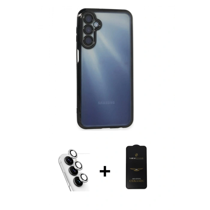 MARSİLYAN™- Galaxy A25 5G Kılıf Vadi Minimal - Siyah 6D Antistatik Mat Seramik Hayalet Nano Ekran Koruyucu + Valdez Metal Kamera Lens - GS