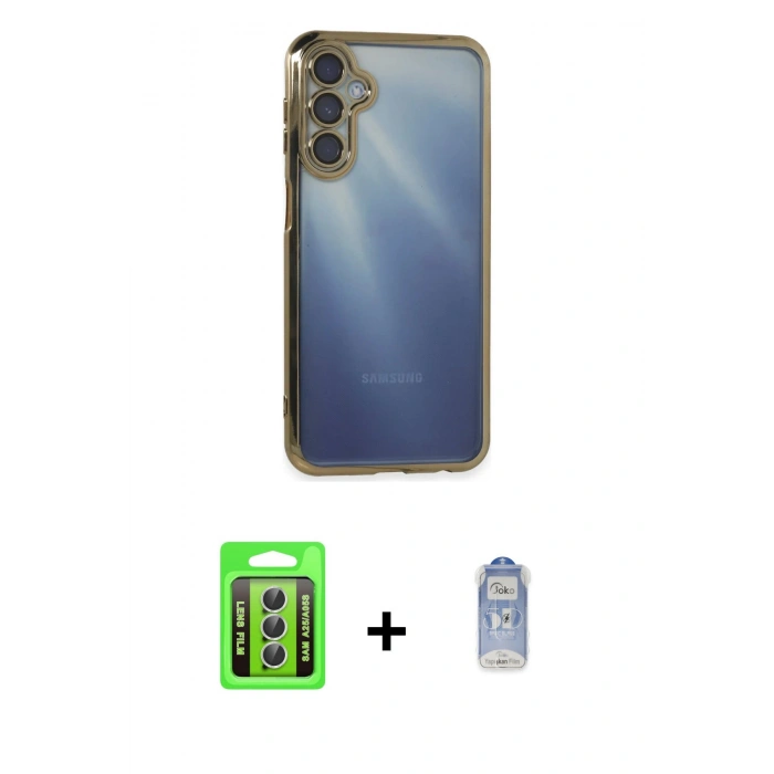 MARSİLYAN™- Galaxy A25 5G Kılıf Vadi Minimal - Siyah Joko Magic 5D Cam + Gümüş Raze Metal Kamera Lens