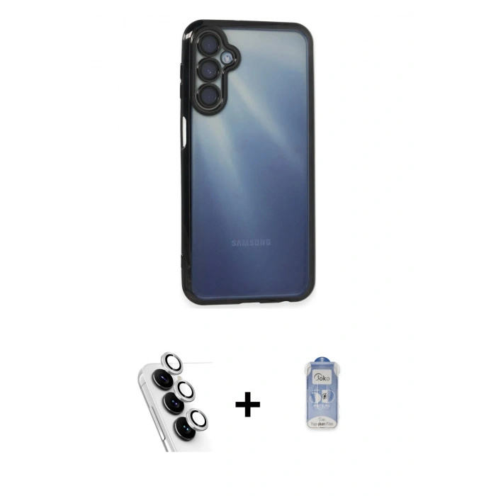 MARSİLYAN™- Galaxy A25 5G Kılıf Vadi Minimal - Siyah Joko Magic 5D Cam + Valdez Metal Kamera Lens - GS