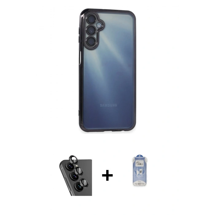 MARSİLYAN™- Galaxy A25 5G Kılıf Vadi Minimal - Siyah Joko Magic 5D Cam + Valdez Metal Kamera Lens - SH