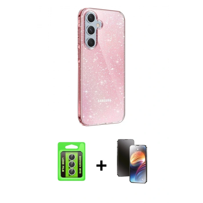 MARSİLYAN™- Galaxy A25 5G Kılıf Yankı Doku Prime - Siyah 3D Antistatik Mat Seramik Nano Ekran Koruyucu + Raze Metal Kamera Lens - GS