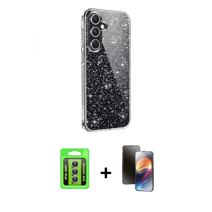 MARSİLYAN™- Galaxy A25 5G Kılıf Yankı Doku Prime - Siyah 3D Antistatik Mat Seramik Nano Ekran Koruyucu + Raze Metal Kamera Lens - GS