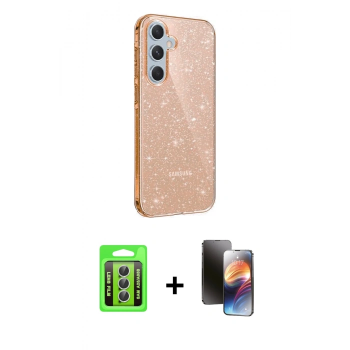 MARSİLYAN™- Galaxy A25 5G Kılıf Yankı Doku Prime - Siyah 3D Antistatik Mat Seramik Nano Ekran Koruyucu + Raze Metal Kamera Lens - GS