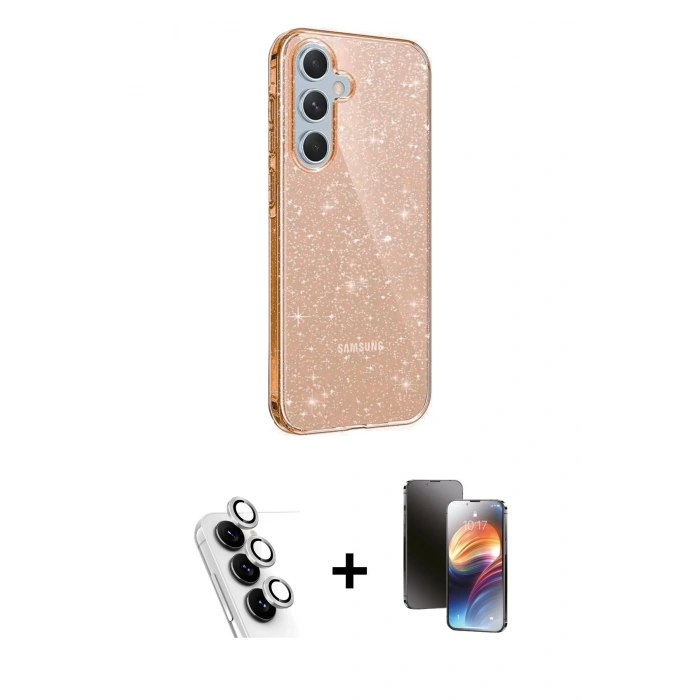 MARSİLYAN™- Galaxy A25 5G Kılıf Yankı Doku Prime - Siyah 3D Antistatik Mat Seramik Nano Ekran Koruyucu + Valdez Metal Kamera Lens - GS