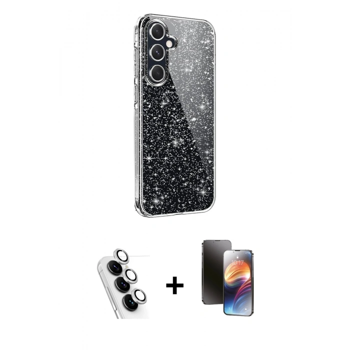 MARSİLYAN™- Galaxy A25 5G Kılıf Yankı Doku Prime - Siyah 3D Antistatik Mat Seramik Nano Ekran Koruyucu + Valdez Metal Kamera Lens - GS