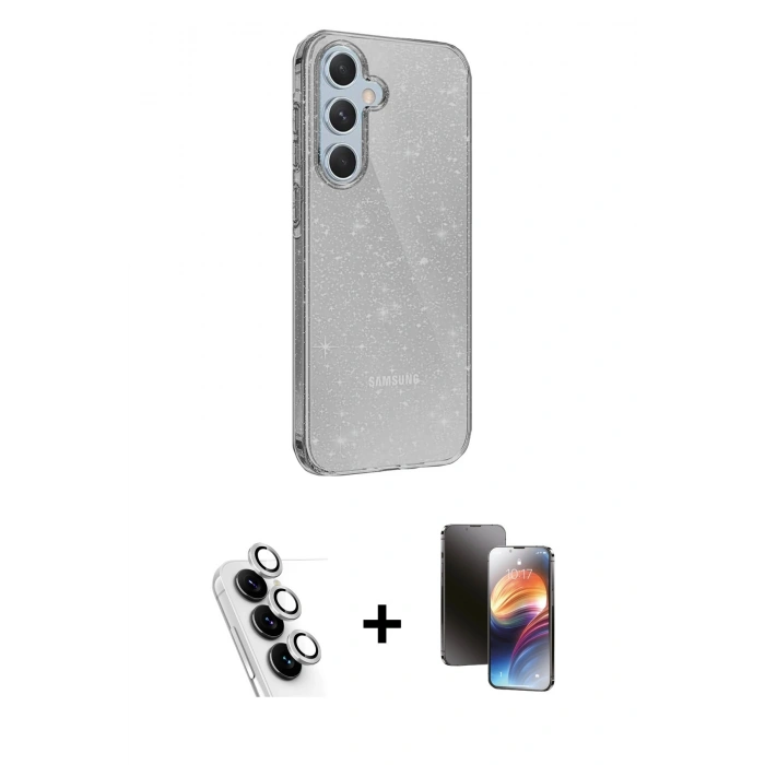 MARSİLYAN™- Galaxy A25 5G Kılıf Yankı Doku Prime - Siyah 3D Antistatik Mat Seramik Nano Ekran Koruyucu + Valdez Metal Kamera Lens - GS