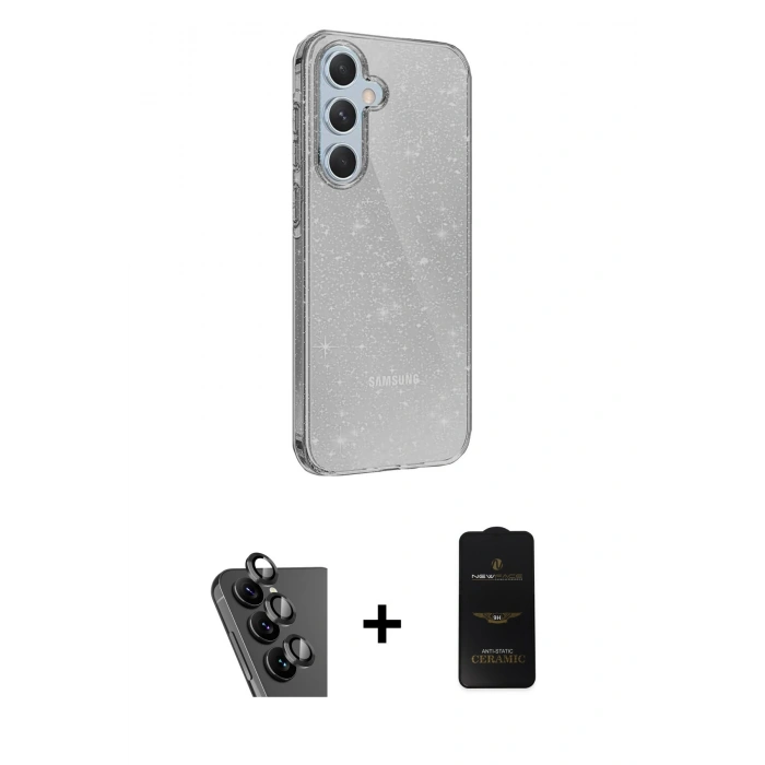 MARSİLYAN™- Galaxy A25 5G Kılıf Yankı Doku Prime - Siyah 6D Antistatik Mat Seramik Hayalet Nano Ekran Koruyucu + Valdez Metal Kamera Lens - SH
