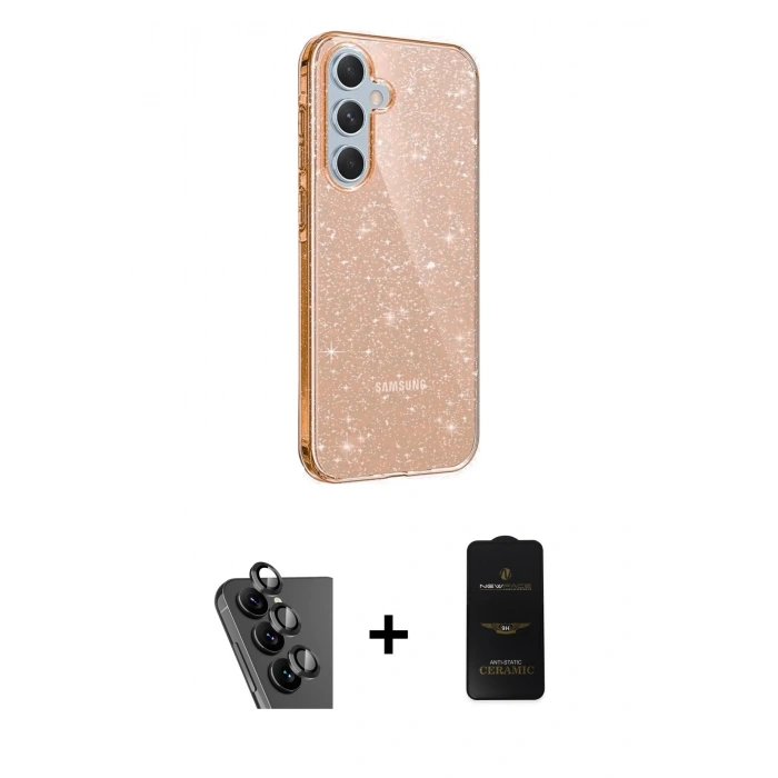 MARSİLYAN™- Galaxy A25 5G Kılıf Yankı Doku Prime - Siyah 6D Antistatik Mat Seramik Hayalet Nano Ekran Koruyucu + Valdez Metal Kamera Lens - SH