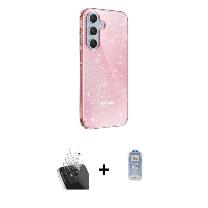 MARSİLYAN™- Galaxy A25 5G Kılıf Yankı Doku Prime - Siyah Joko Magic 5D Cam + Kamera Lens Koruma Cam - SF