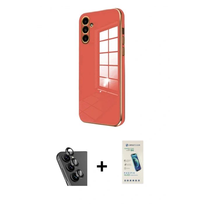 MARSİLYAN™- Galaxy A25 5G Kılıf Yankı Serisi - Şeffaf Pasifik Cam Ekran Koruyucu + Valdez Metal Kamera Lens - SH