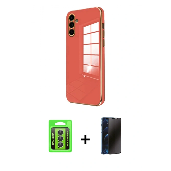 MARSİLYAN™- Galaxy A25 5G Kılıf Yankı Serisi - Siyah 3D Antistatik Hayalet Cam Ekran Koruyucu + Raze Metal Kamera Lens - GS