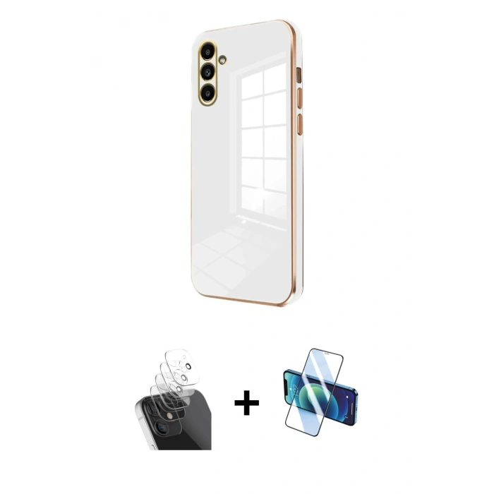 MARSİLYAN™- Galaxy A25 5G Kılıf Yankı Serisi - Siyah 3D Antistatik Seramik Nano Ekran Koruyucu + Kamera Lens Koruma Cam - SF