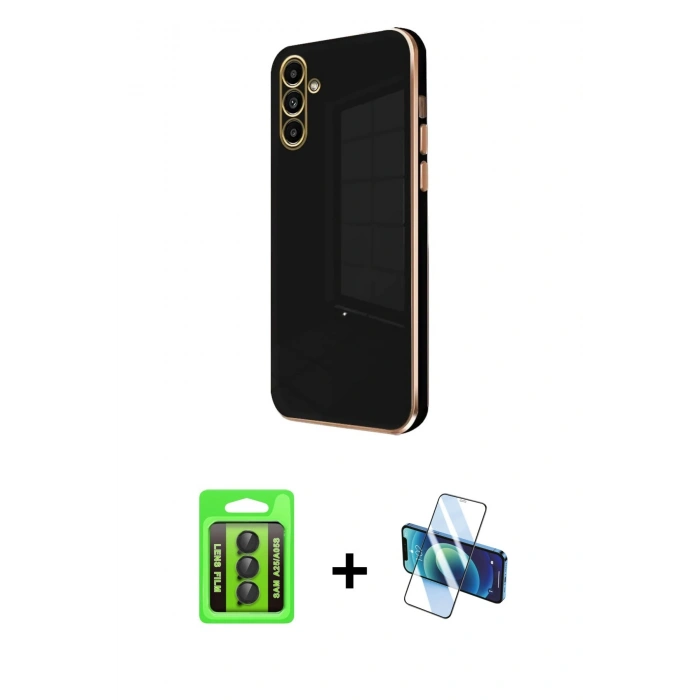 MARSİLYAN™- Galaxy A25 5G Kılıf Yankı Serisi - Siyah 3D Antistatik Seramik Nano Ekran Koruyucu + Raze Metal Kamera Lens - SH