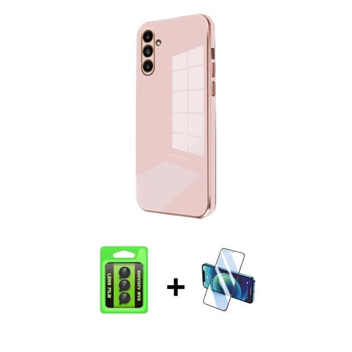 MARSİLYAN™- Galaxy A25 5G Kılıf Yankı Serisi - Siyah 3D Antistatik Seramik Nano Ekran Koruyucu + Raze Metal Kamera Lens - SH