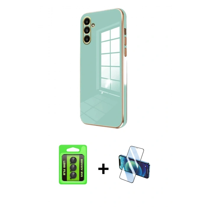 MARSİLYAN™- Galaxy A25 5G Kılıf Yankı Serisi - Siyah 3D Antistatik Seramik Nano Ekran Koruyucu + Raze Metal Kamera Lens - SH