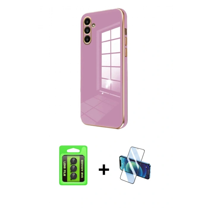 MARSİLYAN™- Galaxy A25 5G Kılıf Yankı Serisi - Siyah 3D Antistatik Seramik Nano Ekran Koruyucu + Raze Metal Kamera Lens - SH