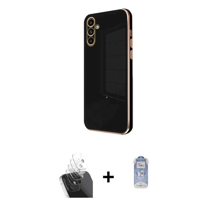 MARSİLYAN™- Galaxy A25 5G Kılıf Yankı Serisi - Siyah Joko Magic 5D Cam + Kamera Lens Koruma Cam - SF